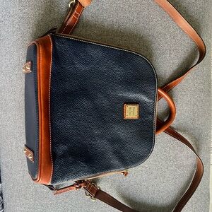 Dooney & Bourke Leather Zip Pod Backpack – Blue / Brown EUC
